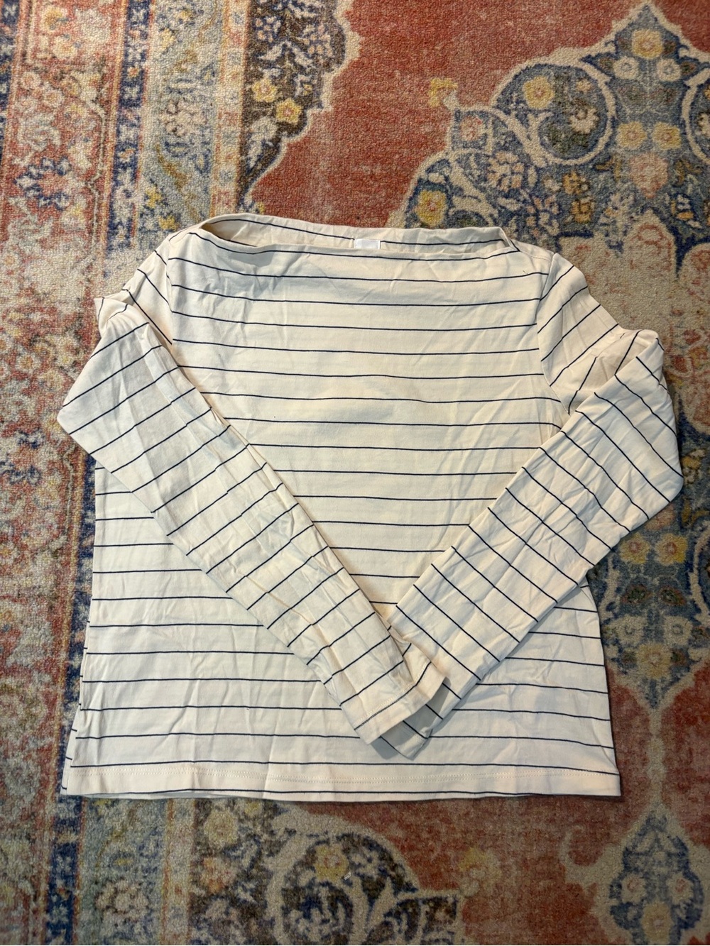LESET White Long-Sleeve Boatneck Top with Navy Stripes